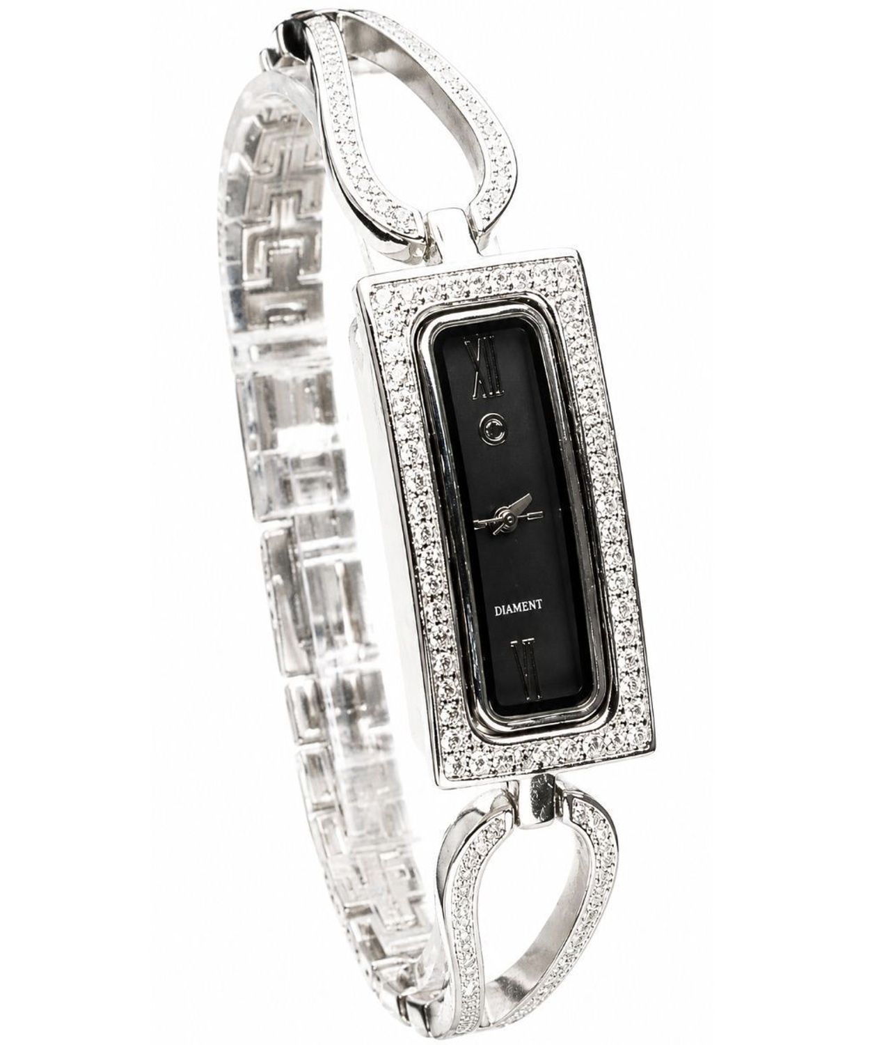 Srebrny zegarek damski 925 Elegance Black - prostokątny zegarek z cyrkoniami - elegancka bransoleta Ag.jpg